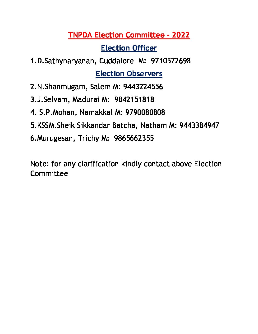 TNPDA Election Committee 2022